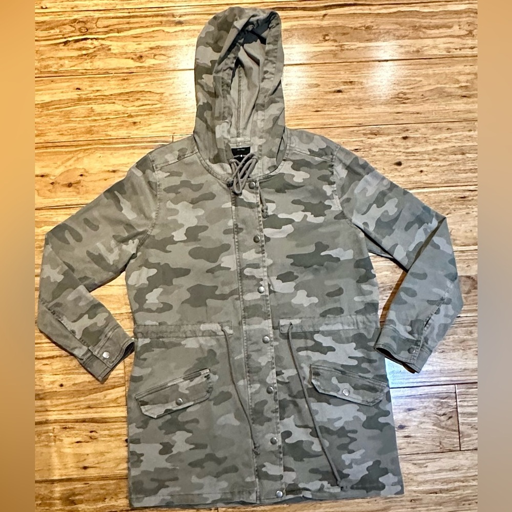 Lucky Brand Women’s Camo Utility Jacket Button Zipper Flap Pockets Size S